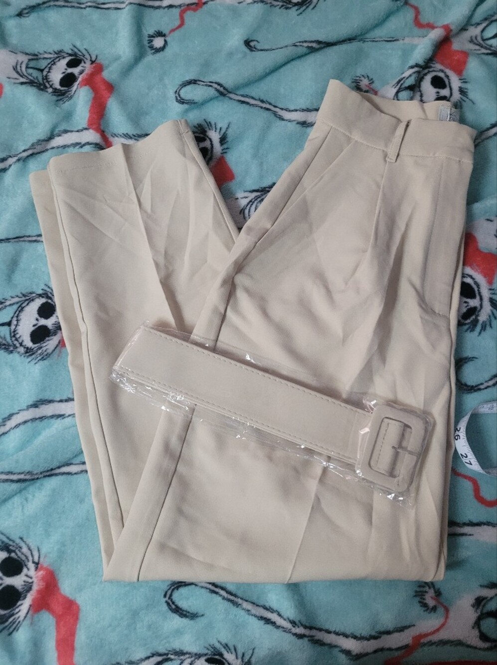 Oh Polly Cream High-Waist Tailored Trousers with Matching Belt